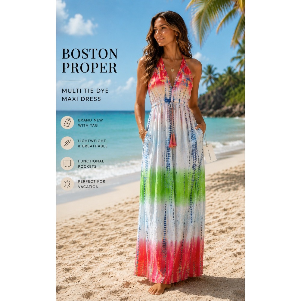 NWT‎ Boston Proper Tie Dye Maxi Dress XS Boho Beach Vacation Festival 70s Hippie